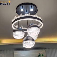 Đèn thả led vòng tròn vương miện + 4 chao tròn