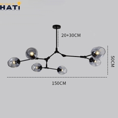 Đèn thả ngang Nira 6 tay thân đen