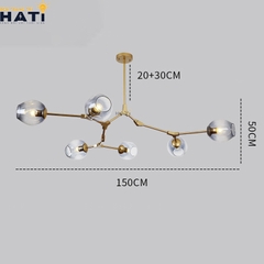 Đèn thả ngang Nira 6 tay thân vàng