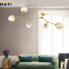 Đèn thả ngang Nira 6 tay thân vàng