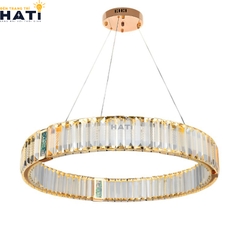 Đèn thả pha lê Cassian 1 vòng hiện đại với thiết kế tinh gọn cùng pha lê lấp lánh, phù hợp trang trí bàn ăn, phòng khách hoặc căn hộ cao cấp