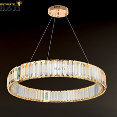 Đèn thả pha lê Cassian 1 vòng hiện đại với thiết kế tinh gọn cùng pha lê lấp lánh, phù hợp trang trí bàn ăn, phòng khách hoặc căn hộ cao cấp