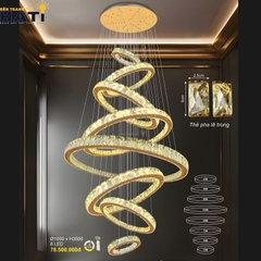 Đèn thả thông tầng Bellaro sở hữu kiểu dáng hiện đại cùng hiệu ứng ánh sáng lung linh, phù hợp lắp đặt tại cầu thang, giếng trời hoặc sảnh nhà cao cấp.