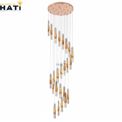 Đèn thả thông tầng Delviro sở hữu kiểu dáng hiện đại cùng ánh sáng lung linh, phù hợp lắp đặt tại cầu thang, giếng trời hoặc sảnh nhà cao cấp