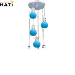 Đèn thả 4 chao thủy tinh xanh dương
