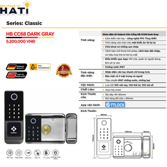 Khóa vân tay Hubert cửa cổng CC68 DARK GRAY