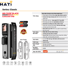 Khóa vân tay Hubert cửa gỗ CG25F BLACK