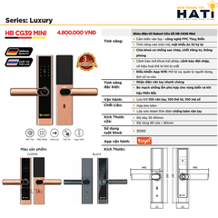 Khóa vân tay Hubert cửa gỗ CG39 Mini