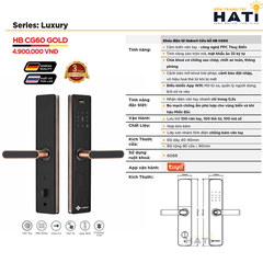 Khóa vân tay Hubert cửa gỗ CG60 GOLD