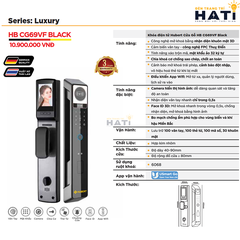 Khóa vân tay Hubert cửa gỗ CG69VF Black