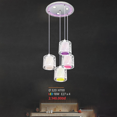 Đèn thả 4 chao thủy tinh, chụp gợn sóng
