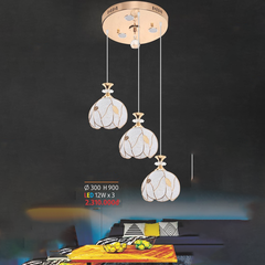 Đèn thả 3 thủy tinh vân lá