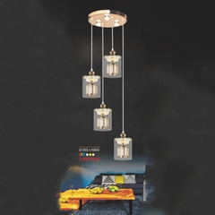Đèn thả 4 led chao 2 lớp, họa tiết pha lê thanh dài