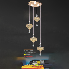 Đèn thả 4 led thủy tinh + pha lê