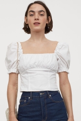 Áo blouse trắng tay bồng HM