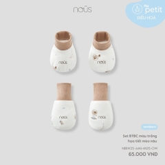 Nous Set BTBC màu trắng họa tiết mèo nâu NB