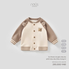 Nous Áo khoác tai gấu màu be phối màu nâu thêu trang trí 9,12,18M,2Y