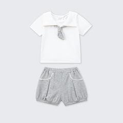 Bộ cộc tay La Pomme chào ngày mới vui nhộn - 6,9,12,18M Trắng