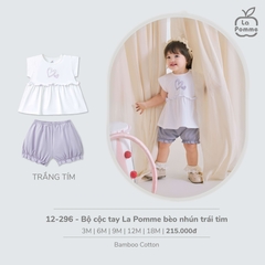 Bộ cộc tay La Pomme bèo nhún trái tim Trắng tím (3M,6M,9M,12M,18M)