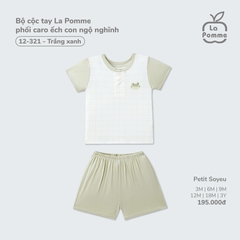Bộ cộc tay La Pomme phối caro ếch con ngộ nghĩnh Trắng xanh (3M,6M,9M,12M,18M,3Y)