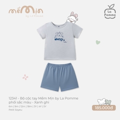 Bộ cộc tay Mềm Mịn by La Pomme phối sắc màu Xanh ghi (6M,9M,12M,18M,3Y,4Y,5Y)