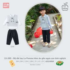 Bộ dài tay La Pomme kèm áo gile ngựa con tinh nghịch - Ghi (6M,9M,12M,18M,3Y,4Y)
