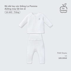 Bộ dài tay cúc thẳng La Pomme đường may lật êm ái - Newborn Trắng