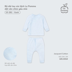 Bộ dài tay cúc lệch La Pomme dệt vân chìm gấu nhỏ - Newborn,0M,3M Xanh