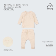 Bộ dài tay cúc lệch La Pomme dệt vân chìm gấu nhỏ - Newborn,0M,3M Be