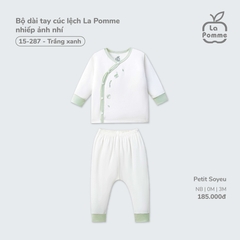 Bộ dài tay cúc lệch La Pomme nhiếp ảnh nhí Trắng xanh (Newborn,0M,3M)
