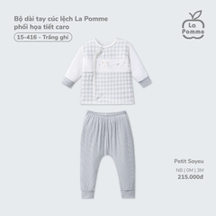 Bộ dài tay cúc lệch La Pomme phối họa tiết caro Trắng Ghi (Newborn,0M,3M)