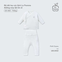Bộ dài tay cúc lệch La Pomme đường may lật êm ái - Newborn Trắng
