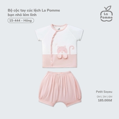 Bộ cộc tay cúc lệch La Pomme bạn nhỏ lém lỉnh Hồng (3M,6M)