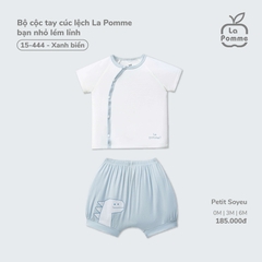 Bộ cộc tay cúc lệch La Pomme bạn nhỏ lém lỉnh Xanh biển (3M,6M)