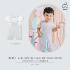 Body cộc tay La Pomme giả yếm cute animal Trắng Ghi (3M,6M,9M,12M)