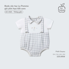 Body cộc tay La Pomme giả yếm họa tiết caro Trắng Ghi (3M,6M,9M)