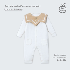 Body dài tay La Pomme sarang baby - 0,3,6M Trắng be