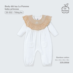 Body dài tay La Pomme baby princess - 0,3,6M Trắng be