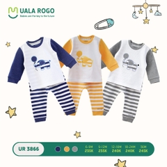 Bộ quần áo Ualarogo nỉ cài vai kẻ sọc (9-12M, 18-24M), (Màu Xanh, Vàng, Ghi)