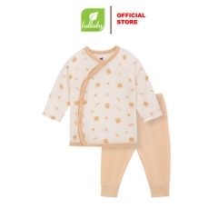 Lullaby Bộ cài lệch dài tay NH358N - Trắng in-Be nâu - 1,3,6M