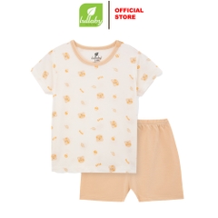 Lullaby Bộ cài vai cộc tay NH359N - Trắng in-Be nâu - 6,9,12,18M