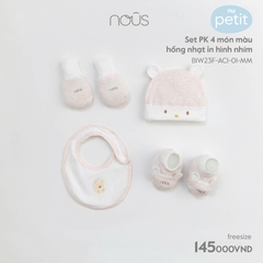 Nous - Set PK 4 món màu hồng nhạt in hình nhím