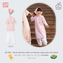 Bộ áo dài kèm khăn La Pomme nàng xuân nhí nhảnh - Hồng (12M,18M,3Y,4Y,5Y)