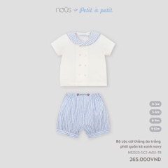 Nous Bộ cộc cài thẳng áo trắng phối quần kẻ xanh navy 6,9M