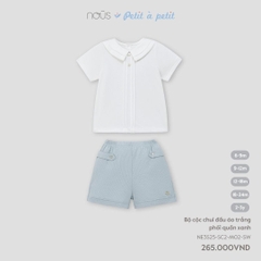 Nous Bộ cộc chui đầu áo trắng phối quần xanh 6,9,12,18M,2Y
