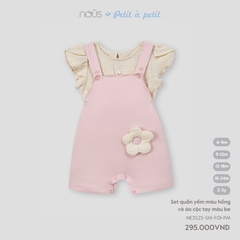 Nous Set quần yếm màu hồng và áo cộc tay màu be 6,9,12,18M