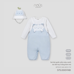 Nous Set bộ quần yếm màu xanh áo dài tay trắng kèm mũ 9,12M