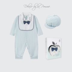 Body dài tay kèm mũ La Pomme Deluxe thêu cổ thanh lịch -  0,3M Xanh