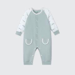 Body dài tay La Pomme phối màu ngộ nghĩnh - 0,3,6,9M Xanh