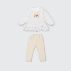 Bộ dài tay La Pomme bèo nhún vườn hoa ươm nắng - 6,9,12,18M,3Y Trắng